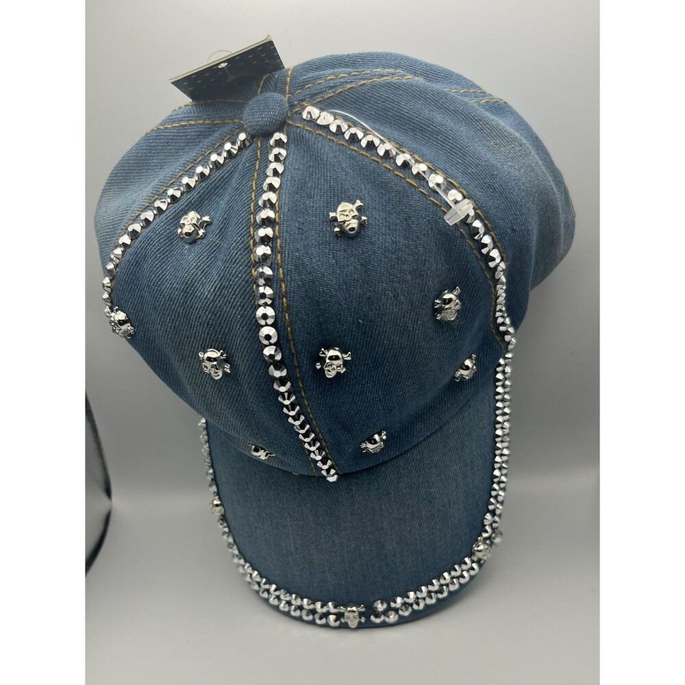 Olivia & Kate New York Denim Baseball Cap With Rhinestones and skulls